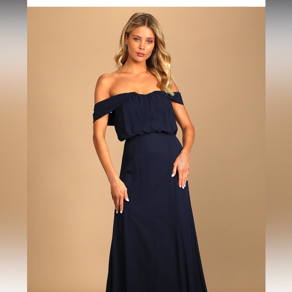 Lulu’s Enduring Love Navy Blue Off-the-Shoulder Maxi Dress
